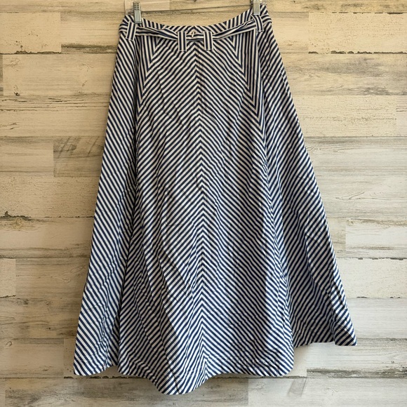 NWOT Madewell Poplin Flared Midi Skirt in Stripe Cotton Navy White Sz 6 NO935 - Picture 3 of 13